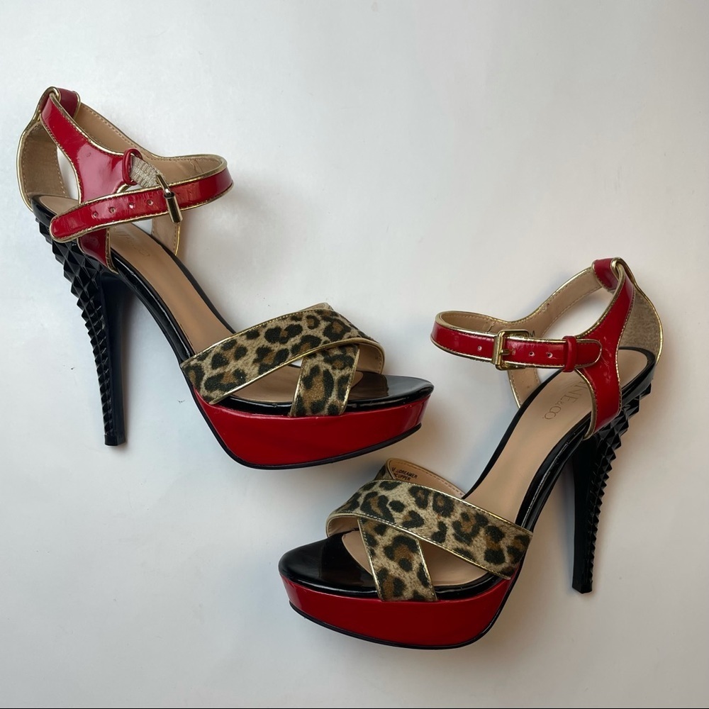 Nine & Co Cheetah Print Open Toe Spiked Stripper Heels